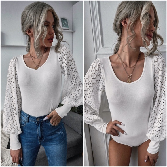Tops - white lace wide long sleeve bodysuit boho